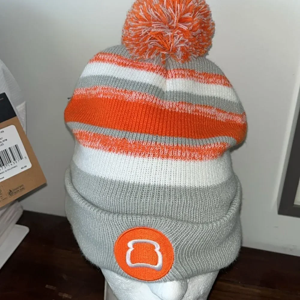 New Toast Orange white grey beanie knit ski snowboard winter hat Cap